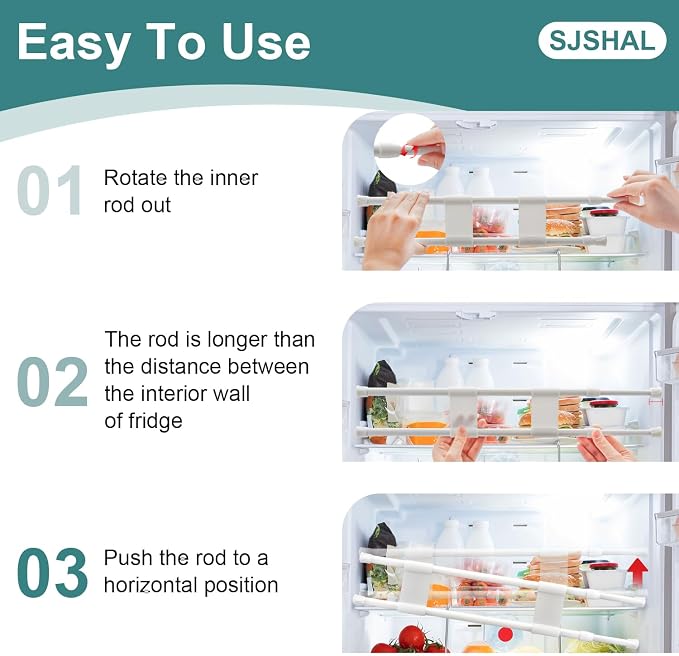 4 Sets Double RV Refrigerator Bars,RV Tension Rods with Adjustable Length 15.7-28.7 Inches,Non-Slip RV Refrigerator Bars for Camper Refrigerator,Kitchen,Closet, Bookshelf,Cupboard-White