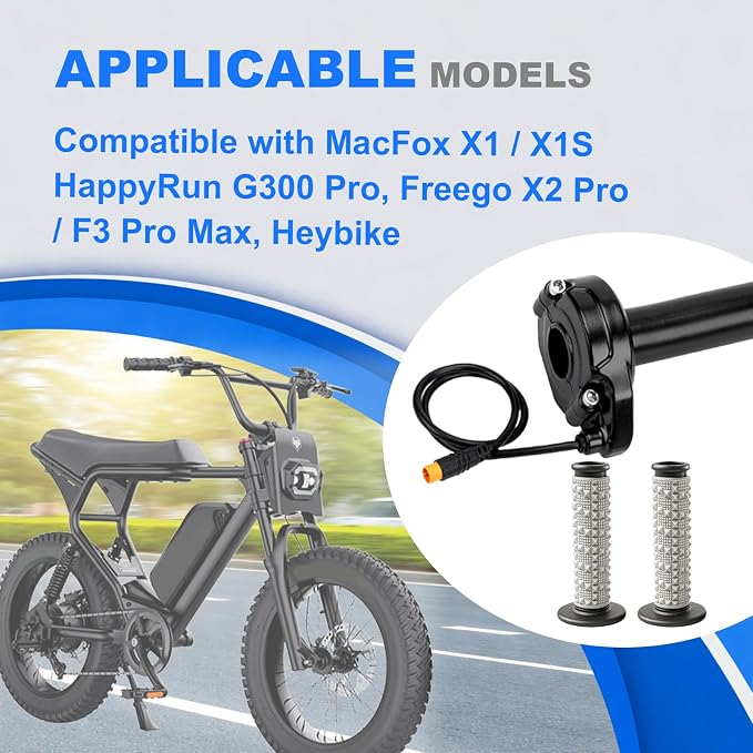 Ebike Full Twist Throttle for Macfox, 3 Pin Surron Style Throttle Grip Kit 12V-72V Compatible with HappyRun Freego Heybike Electric Dirt Bike