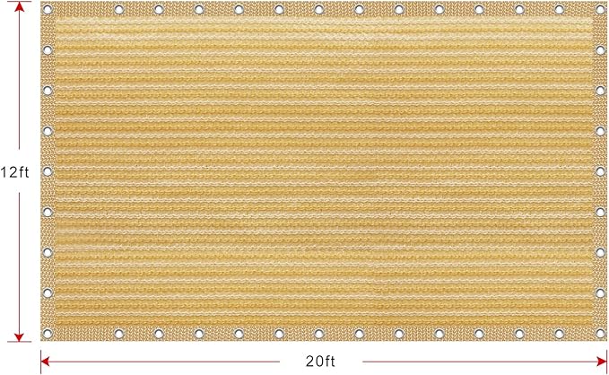 Shatex 90% Shade Fabric Sun Shade Cloth 12’ x 20’ Wheat Taped Edge with Grommets Sun-Block Mesh Shade for Pergola Cover Canopy,12 Bungee Balls