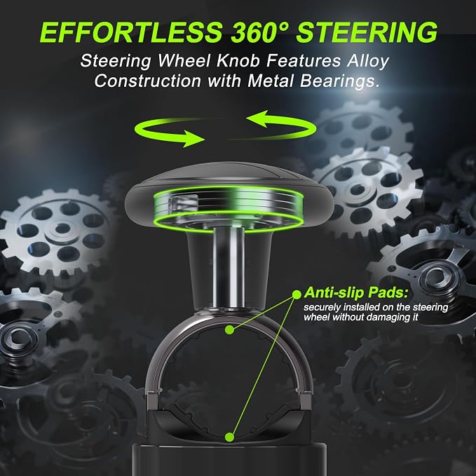 Tool Free Steering Wheel Knob, Suicide Knob for 3.45-4.9" Steering Wheel with Metal Bearing, Steering Wheel Knob Spinner for Cars, Trucks, Mowers, Boats, No Screws or Tools Needed (2Pack, Black)