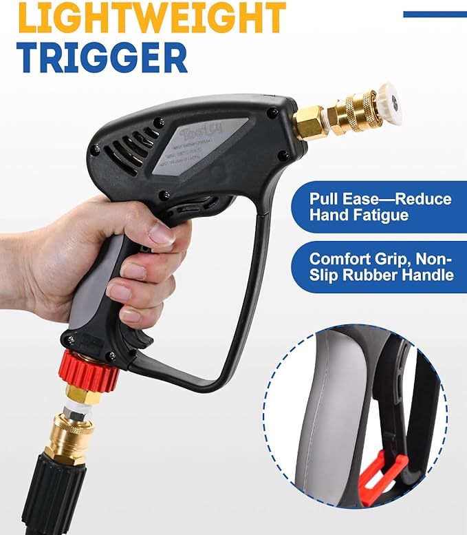 TOOLCY Pressure Washer Gun, Short Power Washer Gun, Commercial 5000 PSI / 10.5 GPM, Sturdy Design for Gas Power Washer, with 3/8" Swivel Plug & M22-14mm Male Fitting