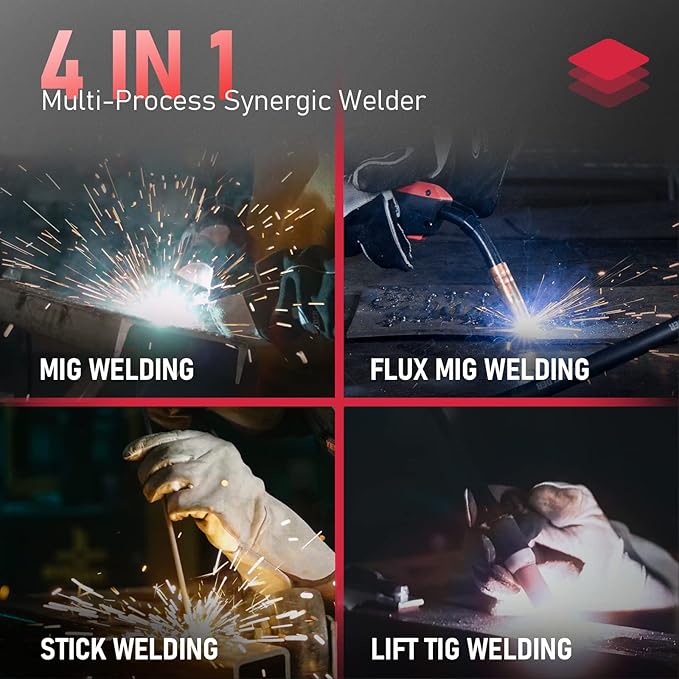 YESWELDER 160A MIG Welder, 110V/220V Dual Voltage, 4 in 1 Gas MIG/Flux Core MIG/Lift TIG/Stick Multiprocess Large LED Digital Display MIG Welding Machine