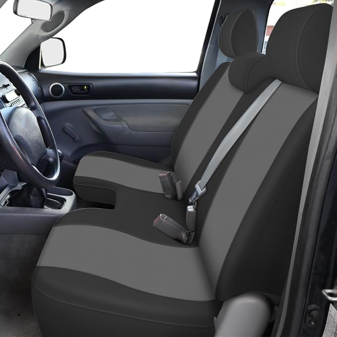 Truck Bench Seat Cover Compatible with 2005-2014 Toyota Tacoma with Large Notched, Black and Charcoal