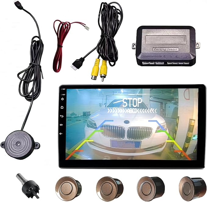 LCD Parking Sensor Kit - Displays Data on Original Screen, Easy Rear Installation, Compatible with CVBS Cameras (Not for AHD), 18 Probe Colors to Match Any Vehicle（Brown）