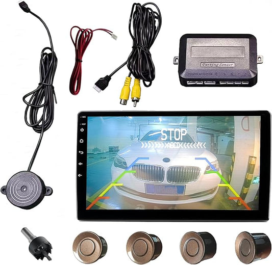 LCD Parking Sensor Kit - Displays Data on Original Screen, Easy Rear Installation, Compatible with CVBS Cameras (Not for AHD), 18 Probe Colors to Match Any Vehicle（Brown）