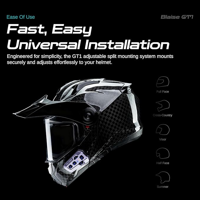 Blaise GT1 Motorcycle Helmet Bluetooth Headset Intercom 2 Riders Music Share Helmet Communication System IPX6 Waterproof (Upgraded-Violet&Black)