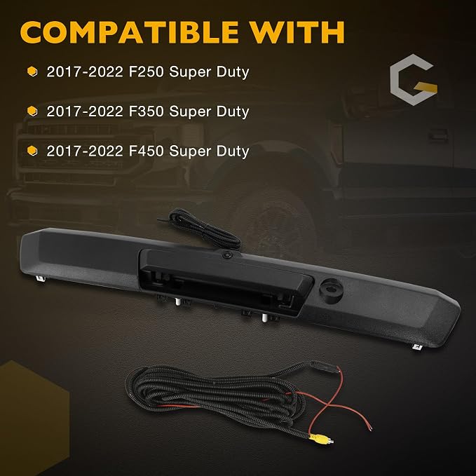 Tailgate Handle with Rear View Backup Camera, 170 ° Wide-Angle Rear Camera Compatible with 2017-2022 Ford F250 F350 F450 Super Duty, Without Release Button, Replaces#HC3Z-9943400-NA