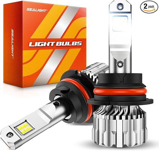 SEALIGHT 9007/HB5 Bulbs, 46000LM 800% Super Bright 9007 LED Bulbs, 6500K Cool White, 1:1 Size with 15000RPM Cooling Fan, Plug and Play, Canbus Ready Fog Light Bulbs, Pack of 2