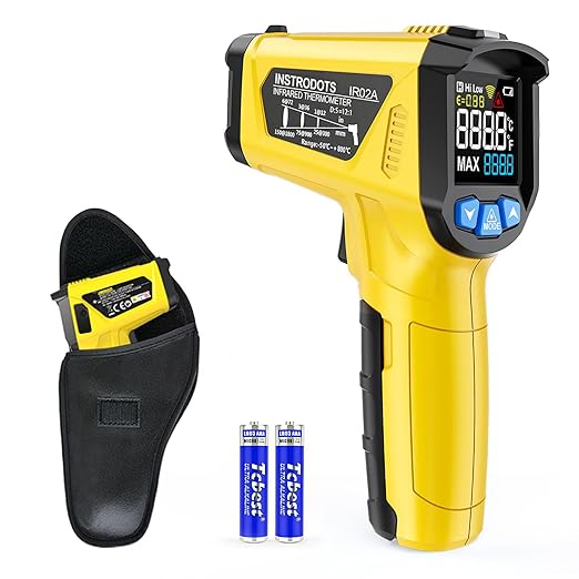 Infrared Thermometer Gun - INSTRODOTS Digital Laser Thermometer Temperature Gun with Adjustable Emissivity & Max Value, -58°F~1472°F Non-Contact Surface Thermometer for Cooking, Freezer, Pizza, HVAC