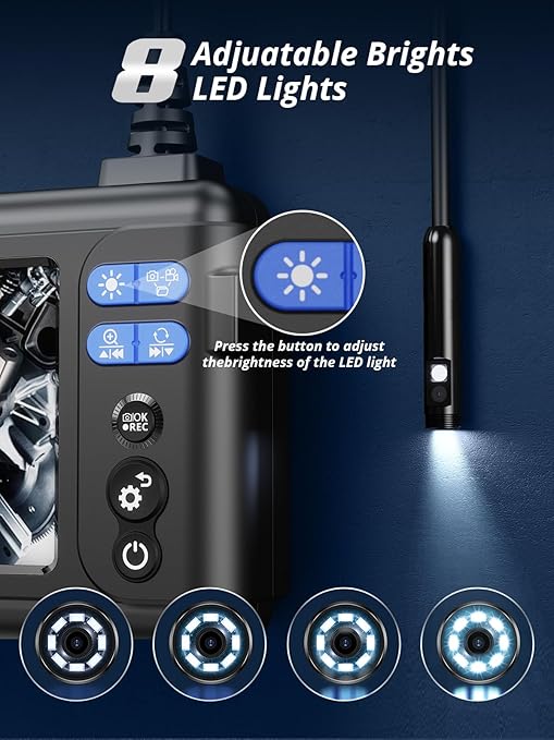 Acoath Borescope, Endoscope Camera with Light, Dual-Lens 1080P Industrial Inspection Camera, 5" IPS Screen, 32GB Card, IP67 Waterproof Sewer Tools - 9.8FT