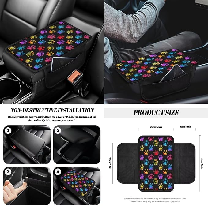 14 Pack Car Seat Covers Full Set Dog Paw Print Automotive Seat Covers with Steering Wheel Cover Center Console Pad Safety Belt Pads Gear Lever & Handbrake Covers for Dog Lovers