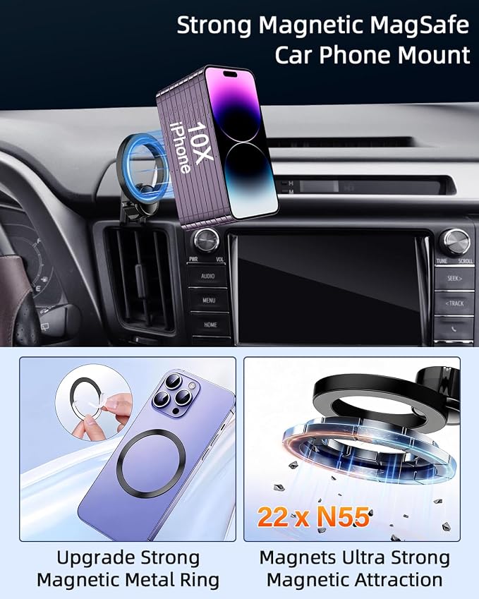 PZK Car Phone Mount for Toyota RAV4 2013-2015 2016 2017 2018 Accessories Custom Air Vent Compatible with Magsafe Phone Holder Hands Free 360° Rotation Cell Phone Automobile Cradles