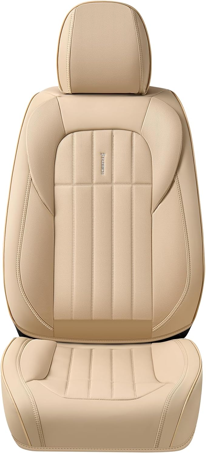 FLORICH Seat Cover, Car Seat Covers Front Set, Waterproof Leather Car Seat Protector, Front Seat Covers for Cars, Automotive Seat Covers Protector 2 Pack Fit for Most Cars Trucks SUV - Beige