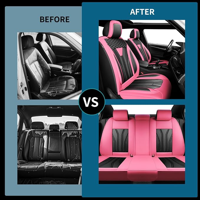 Fit Frontier Car Seat Covers Premium Leather for Nissan Frontier 2012-2025 2026. Waterproof， Anti-Slip, Scratch-Resistant & All-Weather Seat Cushion Protector (2 Front Seat,Pink&Black)