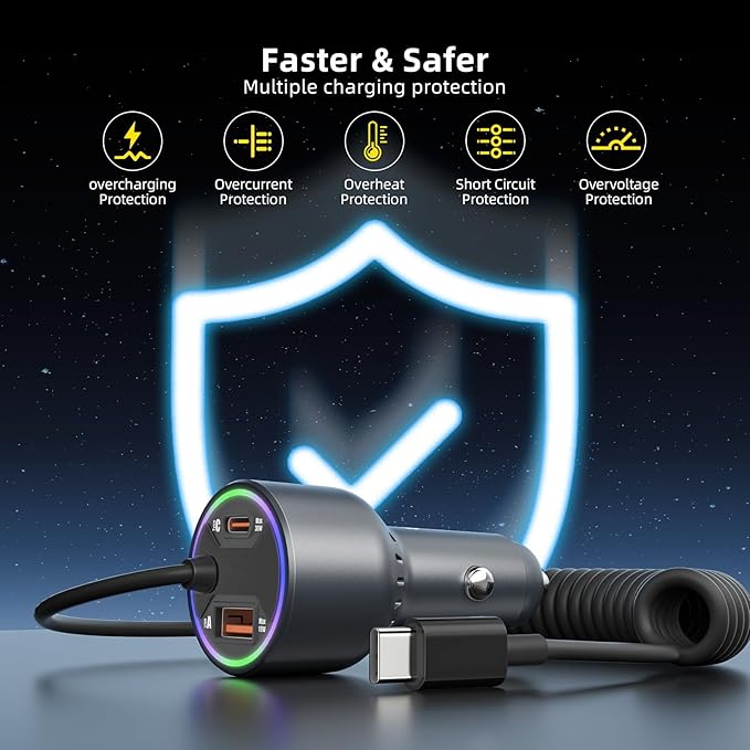 60W USB C Car Charger Fast Charging,HUNDA Dual USB Car Charger with PD 30W Fast Charger for iPhone 15/15 pro/15 Pro Max,Galaxy s24/s23/s22 ect