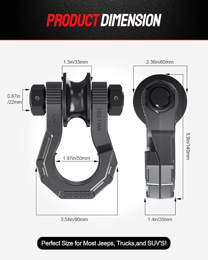DAYDOOR D Ring Shackles with Snatch Block, 45,000Lbs Break Strength Towing Winch Shackle, 3/4" Heavy Duty Shackles with 7/8" Screw Pin for Off Road Vehicle Recovery (2 Pack,Gray)