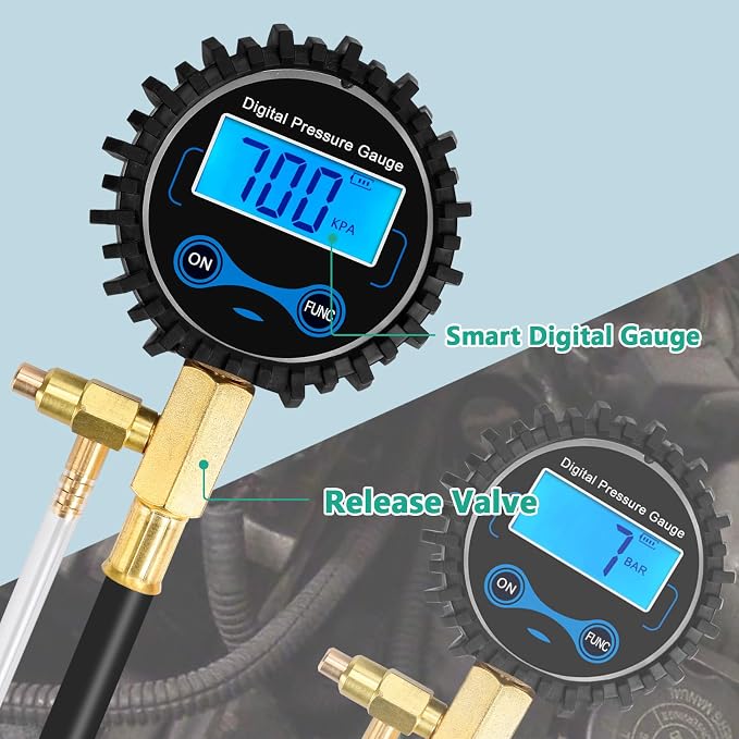 BETOOLL Digital Fuel Pressure Gauge - Black Case Fuel Pressure Test Kit - Fuel Injector Injection Pump Pressure Tester Tools 0-300PSI for Cars and Trucks