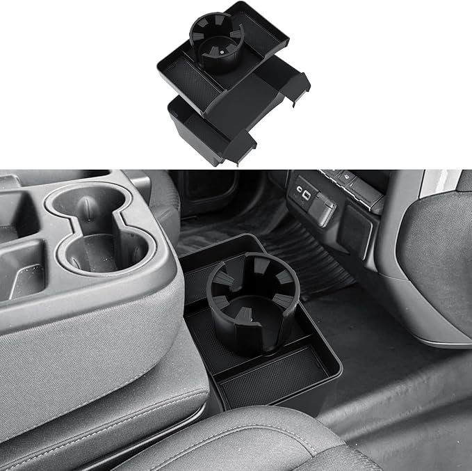 Center Console Tray For 2019-2026 Chevy Silverado/GMC Sierra 1500 & 2020-2026 Silverado/Sierra 2500 HD/3500 HD - Double Layer Storage Tray With Removable Cup Holder - Only Fit Split-Bench Front Seat
