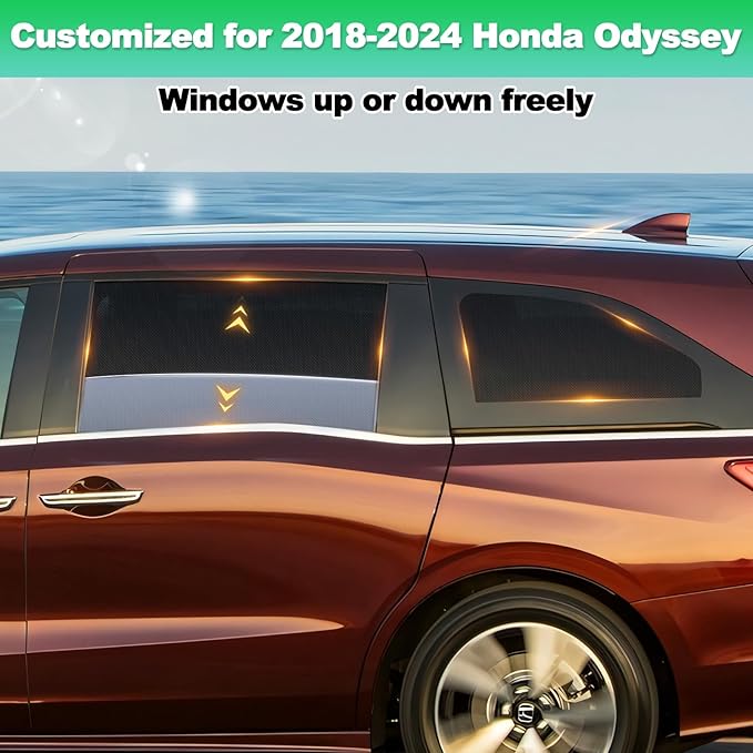Car Window Shades for 2018-2024 Odyssey, 4PCS Rear Side & Quarter Window Sun Shades, Magnetic Breathable Mesh Privacy Covers, UV Protection & Heat Insulation for Baby, Travel & Camping