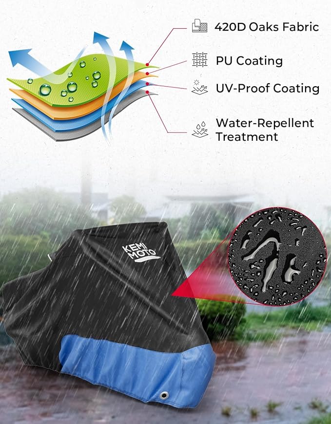 KEMIMOTO Heavy Duty 420D Motorcycle Cover Waterproof Compatible with Sportster Iron 883 Shadow Vulcan S Boulevard S40 Rebel 300 500 1100 Rain Snow Dust All Weather Cover with Lock Hole Storage Bag Fit