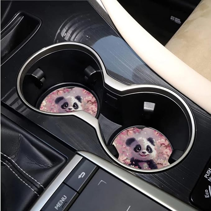 BIGCARJOB Cute Panda Print Car Seat Accessories Full Set 15 Pack Pink Panda Seat Cover for Cars Front and Rear Handbrake Cover,Headrest Pillow Cover,Seat Belt Pads,Universal Fit