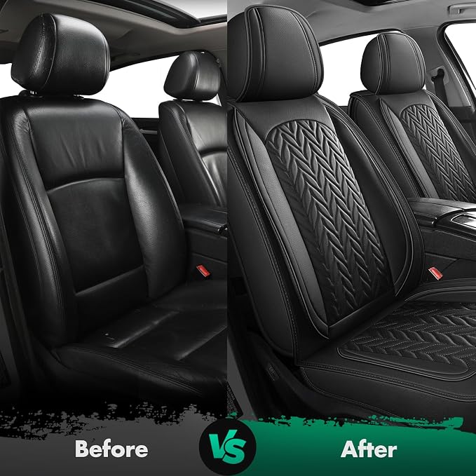 SCITOO Front Seat Covers for F150,2PCS Truck Seat Covers Faux Leather Seat Covers Full Set Vehicle Seat Covers Fits for 2015-2024 Ford F150 F250 F350 (Front,Black)