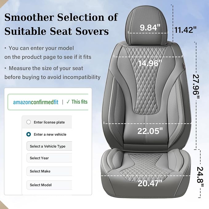 Coverado Waterproof Nappa Leather Car Seat Covers, Automotive Seat Covers Fullset, 5 Seat Car Seat Cushion & Car Seat Protector, Gray Front and Rear Covers Universal Fit for Most Cars, SUVs, Trucks