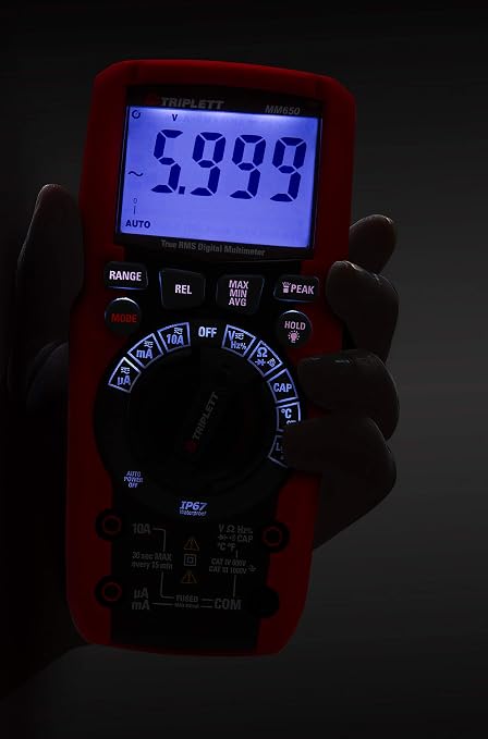 Triplett MM650 CAT IV True RMS 6000 Count Digital Multimeter with Lo Z and Certificate of Calibration to NIST - AC/DC Voltage and Current, Resistance, Temperature, Capacitance, Frequency, Continuity