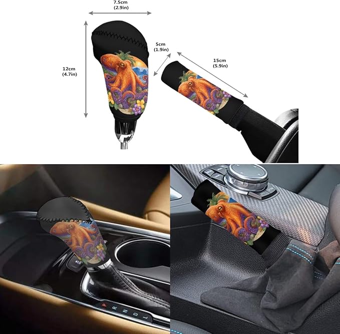 Forchrinse Octopus Car Seat Covers for Women Flower 15Pack Car Accessories with Steering Wheel Cover,Armrest Seatbelt Cover,Car Trash Can,Coaster,Keychain for Truck SUV Vehicles