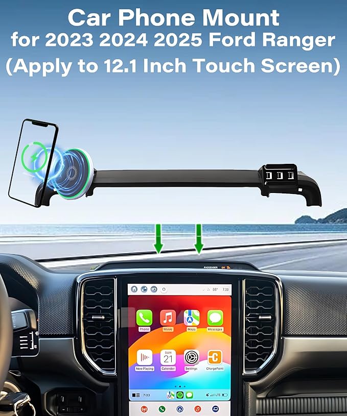 Car Phone Holder for Ford Ranger 2023 2024 2025 Accessories Apply to 12.1 Inch Touch Screen 15W Fast Wireless Charger Screen Fixed Clip Cell Phone Mount