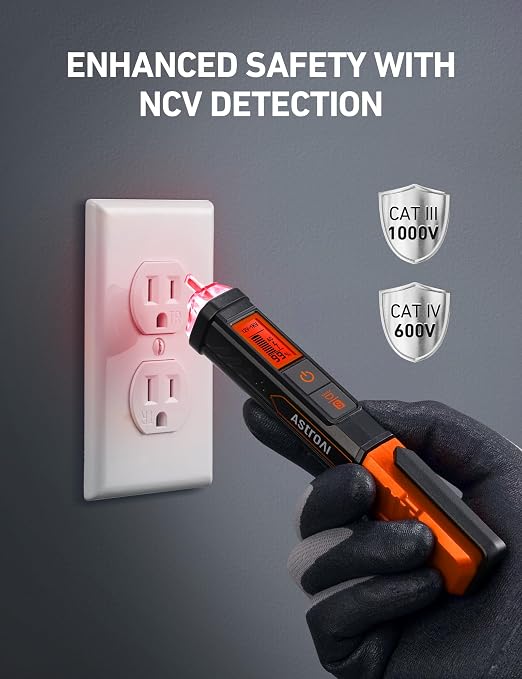 AstroAI VTS1000H Voltage Tester with Screwdriver, Non-Contact Electrical Tester, Dual Range AC 12V/70V-1000V, Live Wire Test, Wire Breakpoint Finder, Audible Alarm, LCD Percentage Display, Orange