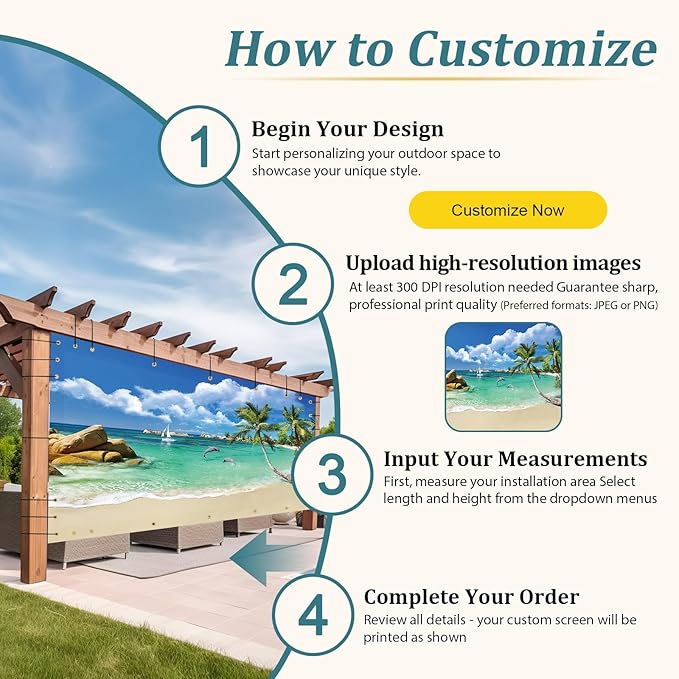 Shade&Beyond Custom Design Patio & Gazebo Backdrop Screen, Full-Color Printed PVC Shade Cloth with UV Resistant, Sun Shade Cover for Outdoor, Garden, Backyard, Balcony