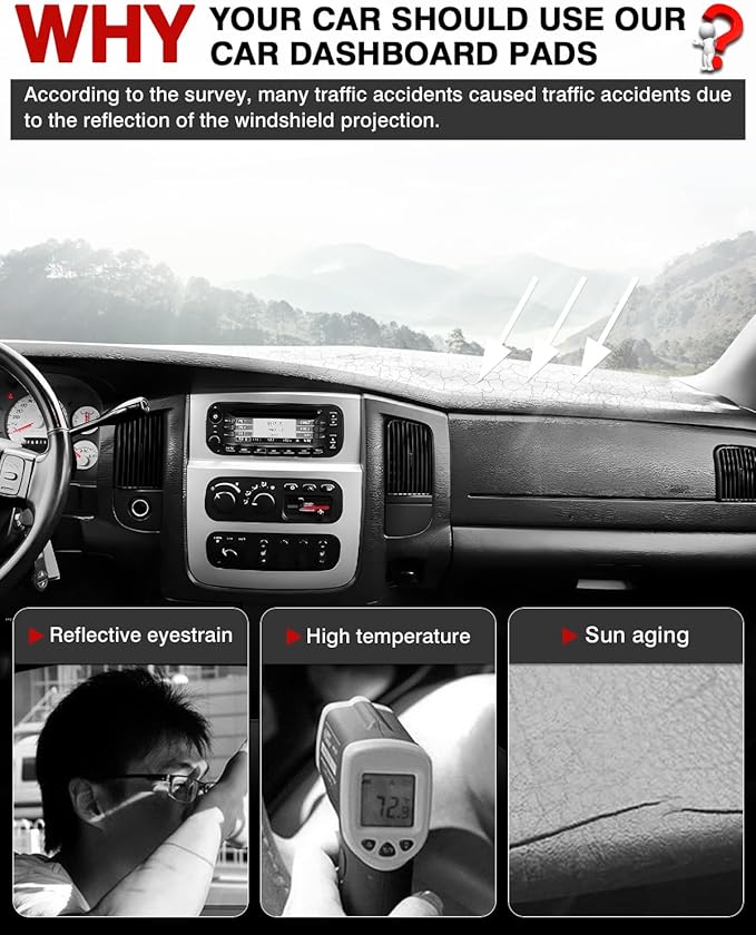 Autorder Dashboard Cover Mat for 2002-2005 Dodge Ram 1500 & 2003-2005 2500/3500 Accessories Dash Cover Flannel Dash Mat Sunshade Glare UV Rays Protector