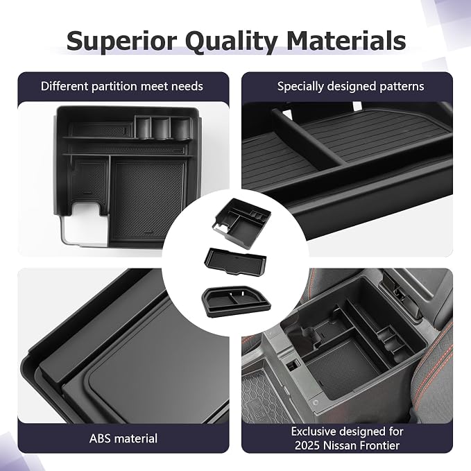LUWU 2025 2026 Frontier Accessories for 2025 2026 Frontier S/SV/Pro-X/Pro-4X/SL Accessories Dashboard Storage Tray, Center Console Organizer Armrest Storage Box Black 3-Pack(ONLY for 12.3-INCH Screen)