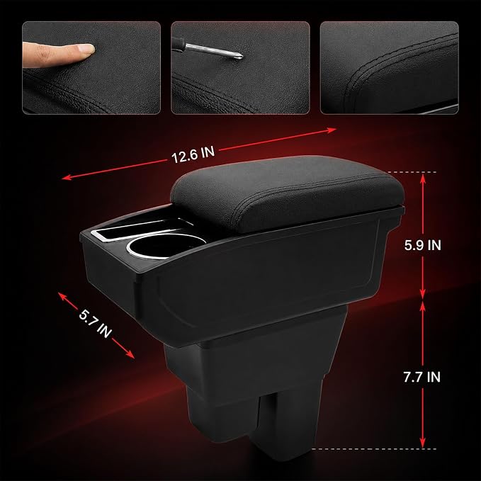 Car Armrest Box Compatible with Honda Fit Jazz Hatchback 2009-2013 Accessories Storage Center Console Double Layer Armrest Organizer Box with Cup Holder Black Stitching