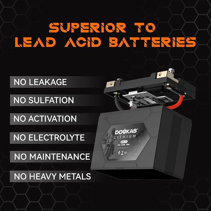 DKL20 YTX20L-BS 700A LiFePO4 Motorcycle Lithium Battery, 12V 6Ah Powersports Battery, Compatible Jet Ski, ATV, Lawn Mower, Scooter, Generator Battery, Snowmobile