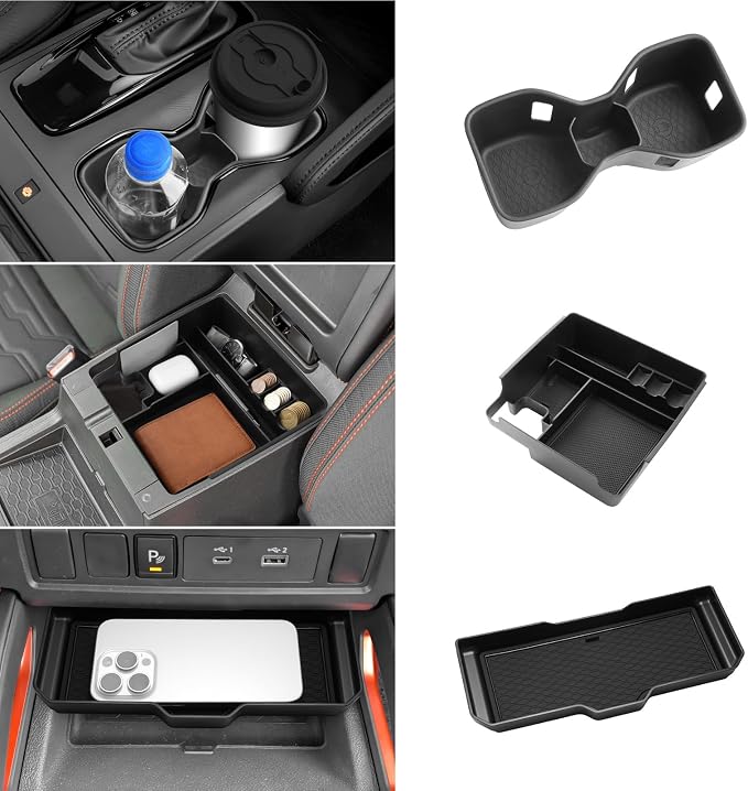 LUWU 2026 Frontier Accessories for 2022 2023 2024 2025 2026 Frontier S/SV/Pro-X/Pro-4X/SL Accessories Front Center Console Tray, Armrest Storage Box Center Console Organizer Cup Holder Black 3-Pack