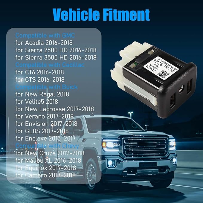 USB Port Interface AUX Jack 13519224 13509942 13510854 23496501 Dual USB Port Interface Compatible with Cadillac Chevrolet GMC Chevy Buick 2016 2017 2018