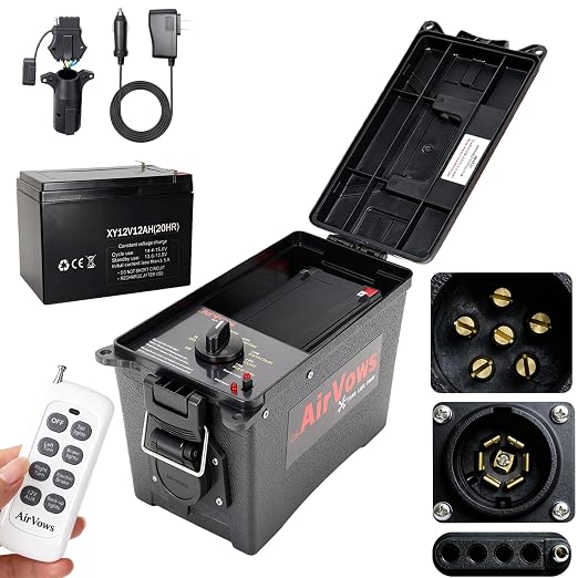 Trailer Light Tester Box with 12V 12Ah Battery,Remote Control Function with 98 FT Range, 7-Way Flat (Spade) Pin,6-Way Round Pin,4/5-Pin Connectors,IPX8 Waterproof Case,2-Year Warrnaty