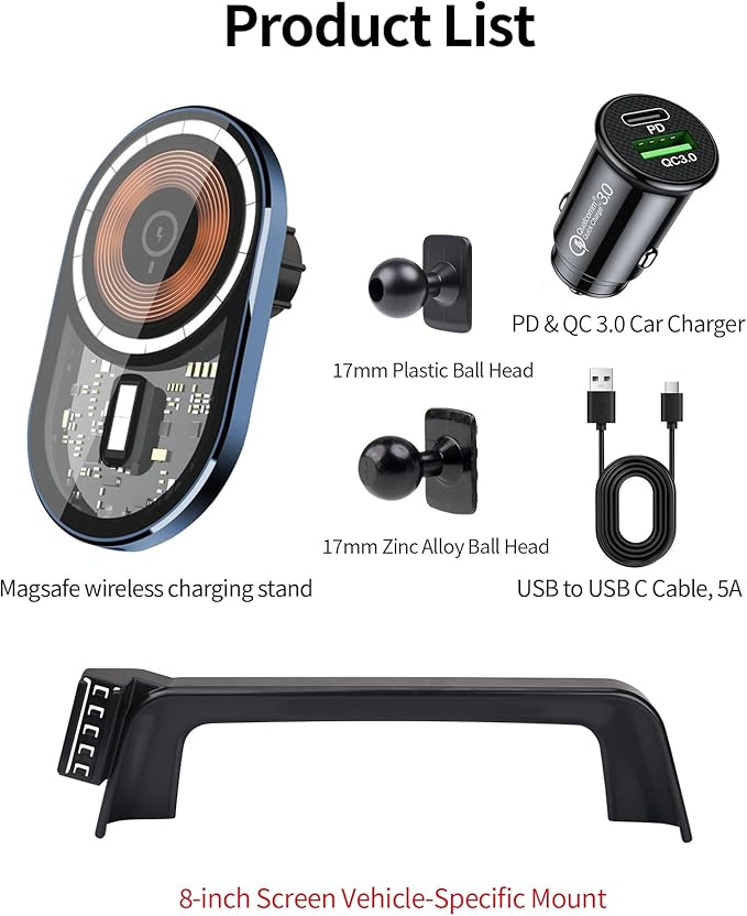 Wireless Charging Car Phone Holder for Lexus RX/RX Hybrid 2020-2022, 8" Screen Fixed Clip, 360° Rotation Car Phone Mount Compatible with MagSafe