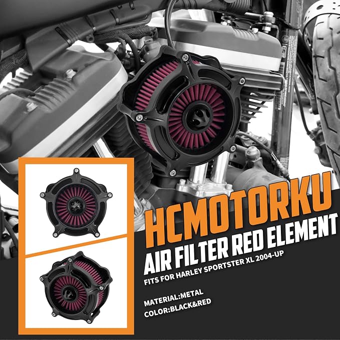 Air Cleaner Filter Aluminum Fit for Harley Touring Road King Street Glide Softail Sportster Dyna (Black Housing Red Element, A For Sportster XL 04-22)