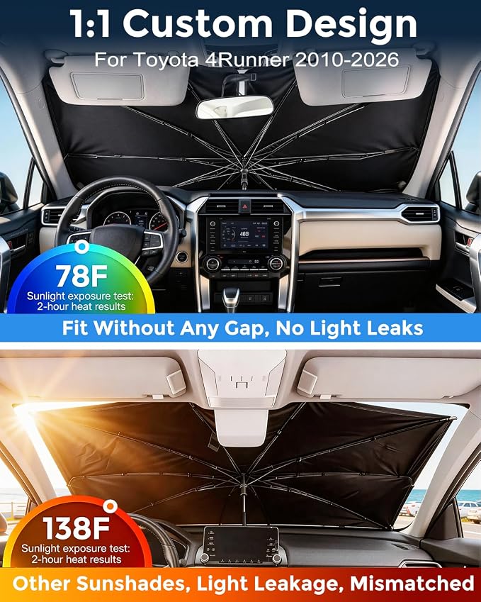 Weektic Custom Windshield Sun Shade Umbrella for Toyota 4Runner 2010-2026, [Double Thickened Ice Crystal Coating] Sun & Heat Protection, Keep Vehicle Cool & Protect Interior