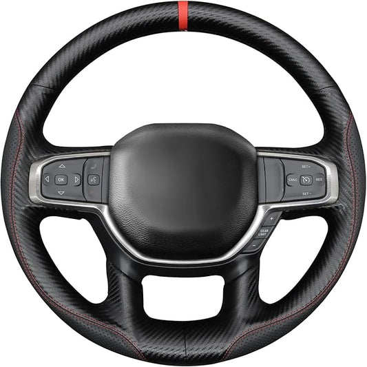 MEWANT Hand-Stitched Steering Wheel Cover Wrap for Dodge Ram 1500 2019-2023 Steering Wheel Accessories for Dodge Ram(Backsides Without Buttons)