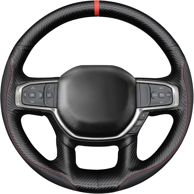 MEWANT Hand-Stitched Steering Wheel Cover Wrap for Dodge Ram 1500 2019-2023 Steering Wheel Accessories for Dodge Ram(Backsides Without Buttons)