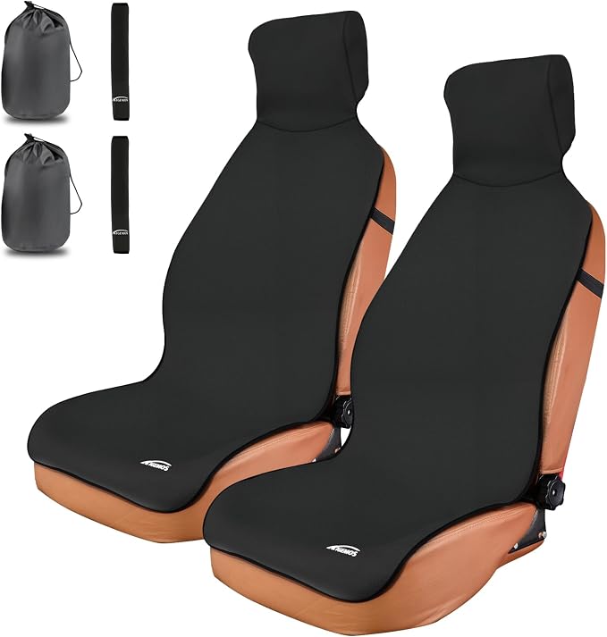 2 Pack Waterproof Car Seat Covers - Universal Fit Rubber Front Seat Protectors for SUVs, Sedans & Trucks - Non-Slip Backing for Fitness, Gym & Pets - Black