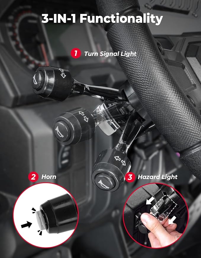 KEMIMOTO UTV Triangle Turn Signal Kit with Lever Switch and 110 dB Horn | Pre-Wired, Plug and Play, Universal Street Legal Kit, Compatible with Polaris, Can-Am, Kawasaki, CFMOTO