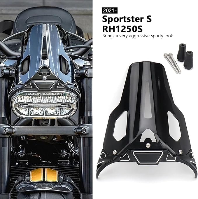 New Motorcycle Windshield Fits for Sportster S / Sportster S RH1250S 2021 2022 2023 Motorcycle Sports Oriented Black PC Windscreen Fairing Wind Deflector Wind Screen