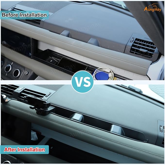 Aunginsy Co-pilot Dashboard Organizer Tray Compatible with Land Rover Defender 90/110/130 2020-2026,Center Console Passenger Side Storage Box Container Insert Groove ABS Accessories(With Phone Holder)