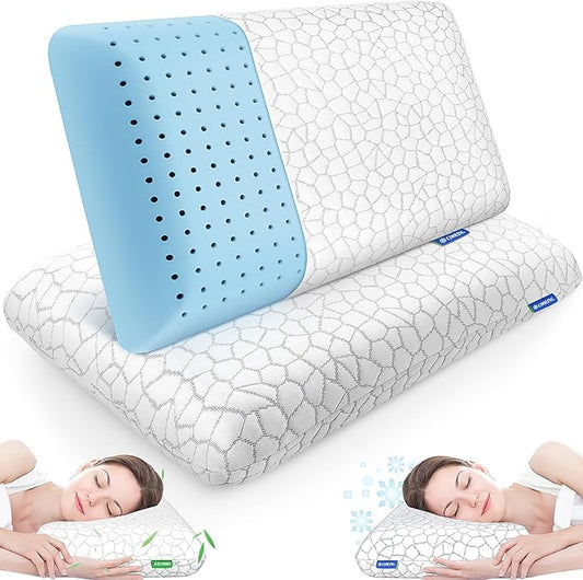 CushZone Memory Foam Pillows for Sleeping, Bed Pillow with Removable and Machine Washable Cover, Bed Pillow for Side, Back and Stomach Sleepers, King Size (2 Pack)
