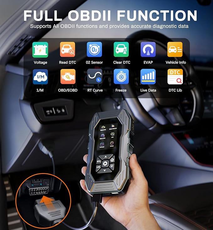 Jump Starter with OBD2 Scanner 5000A Peak, 12V Portable Car Battery Jumper Starter for All Gas and 10L Diesel Engines, Force Start 0V Dead Battery, Code Reader & Scan Diagnostic Tool with Jumper Cable
